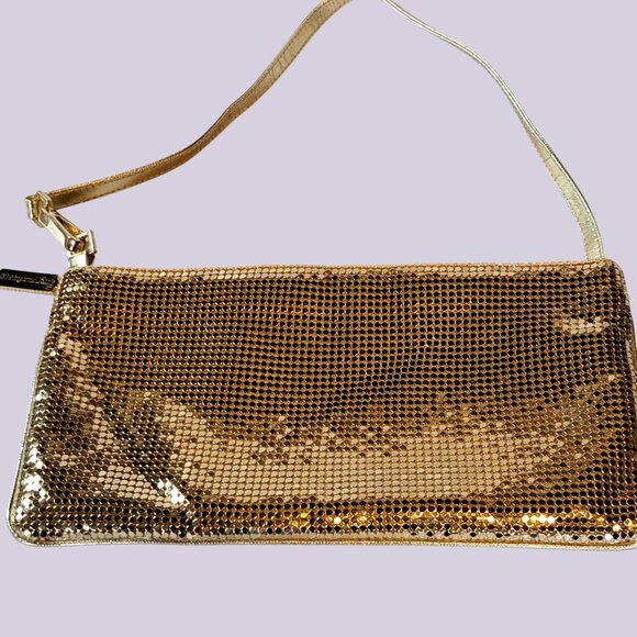 Vintage Whiting and Davis Metallic Metal Mesh Evening Bag Purse Gold Zipper - Picture 3 of 11